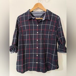 Tommy Hilfiger Boys Large Navy Plaid Button-Up Shirt